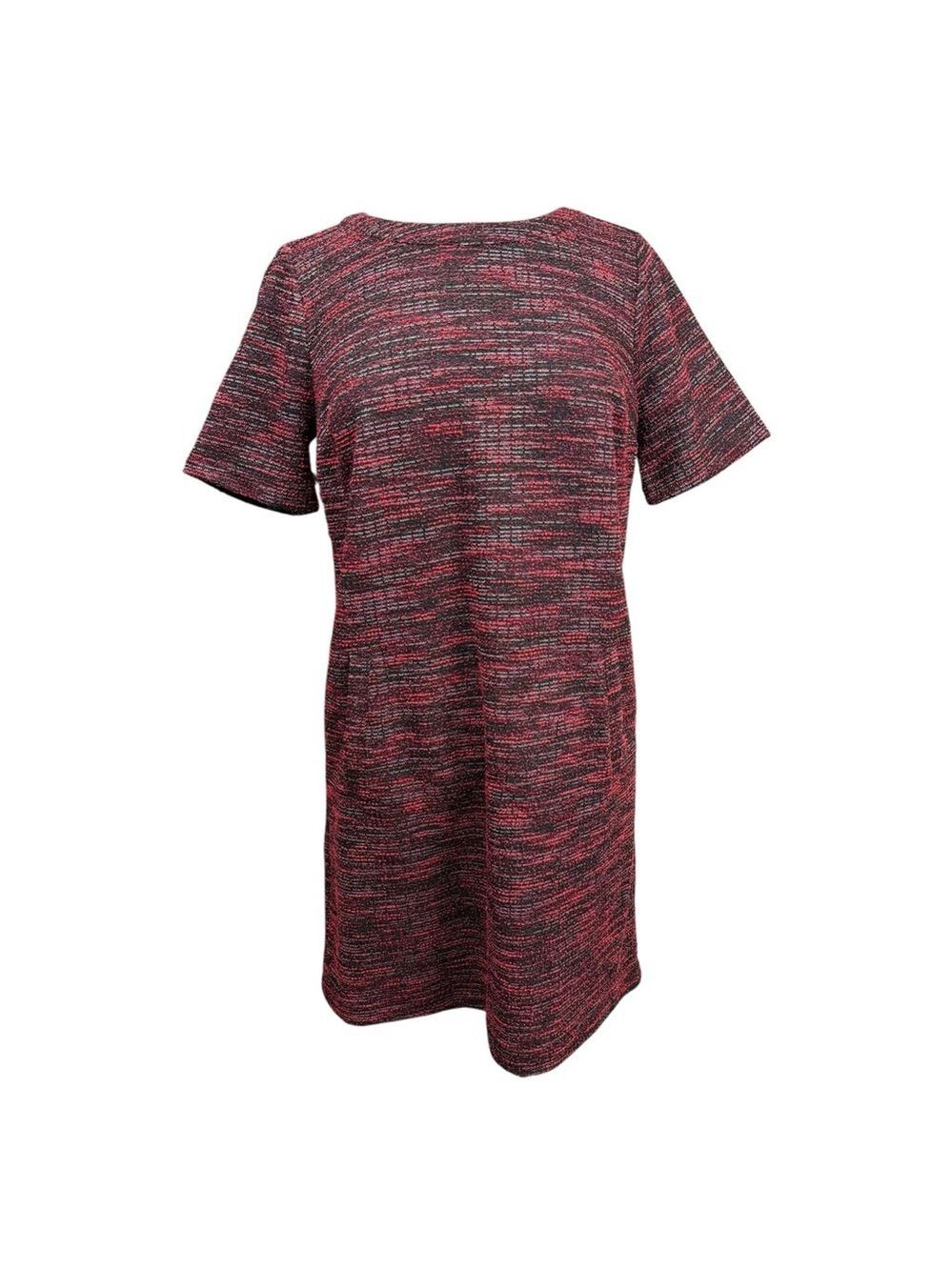 Women's LOFT Red Black Tweed Short Sleeve Dress MP Petite